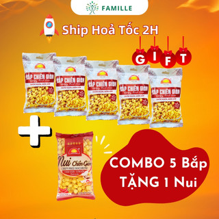 Combo 5 bắp chiên giòn 100g tặng 1 nui chiên giòn | ngô cay | ăn chay được | đồ ăn vặt | ngô nếp sấy giòn | bắp chiên hù