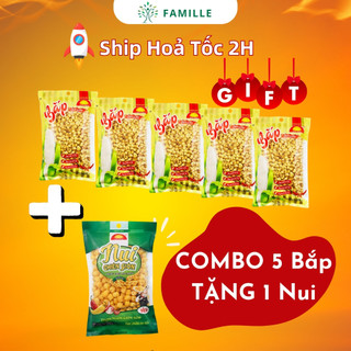 Combo 5 bắp chiên giòn 200g tặng 1 nui chiên giòn | ngô cay | ăn chay được | đồ ăn vặt | ngô nếp sấy giòn | bắp chiên hù