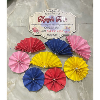 Quạt giấy đính ngọc tròn, bán nguyệt trang trí