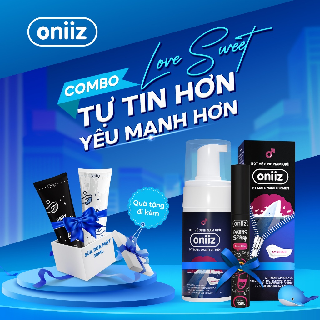 Combo Love Sweet Oniiz Bọt vệ sinh nam giới, Xịt thơm miệng Dating spray