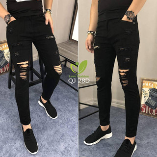 Quần jean nam trắng rách bụi bặm chất bò co giãn form skinny ống ôm mẫu mới cao cấp Menswear Pants Ôm gọn
