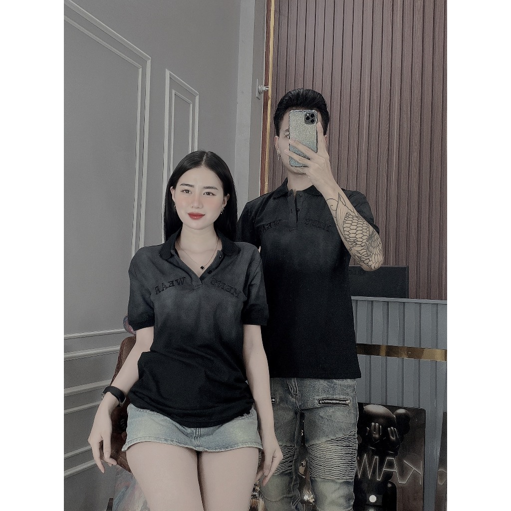 Áo thun nam polo tay ngắn thêu MENSWEAR form slimfit vải cotton co giãn màu trắng đen cao cấp-AHFASHION