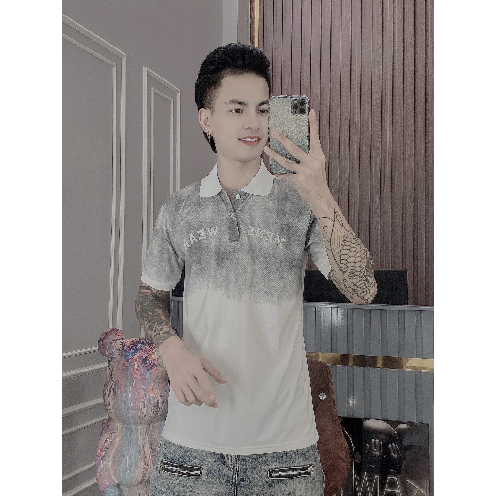 Áo thun nam polo tay ngắn thêu MENSWEAR form slimfit vải cotton co giãn màu trắng đen cao cấp-AHFASHION
