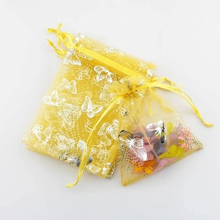 Túi vải voan lưới có dây rút màu vàng kích thước 9x12cm