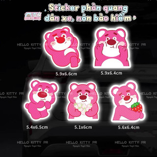 Sticker phản quang dán xe, nón bảo hiểm gấu dâu Lotso