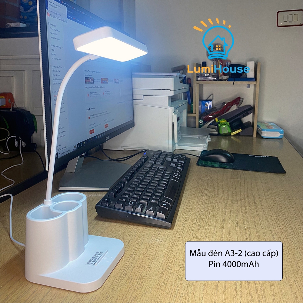 Đèn Bàn Học Đọc Sách Bảo Vệ Mắt  Cảm Ứng 3 Chế Độ Ánh Sáng Biến Thiên Có Phân Loại Tích Điện - Pin 3600/4000mAh