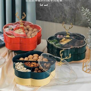 Khay đựng mứt tết hươu vàng 2 tầng phong cách châu âu hiện đại - hộp đựng mứt tết 2024