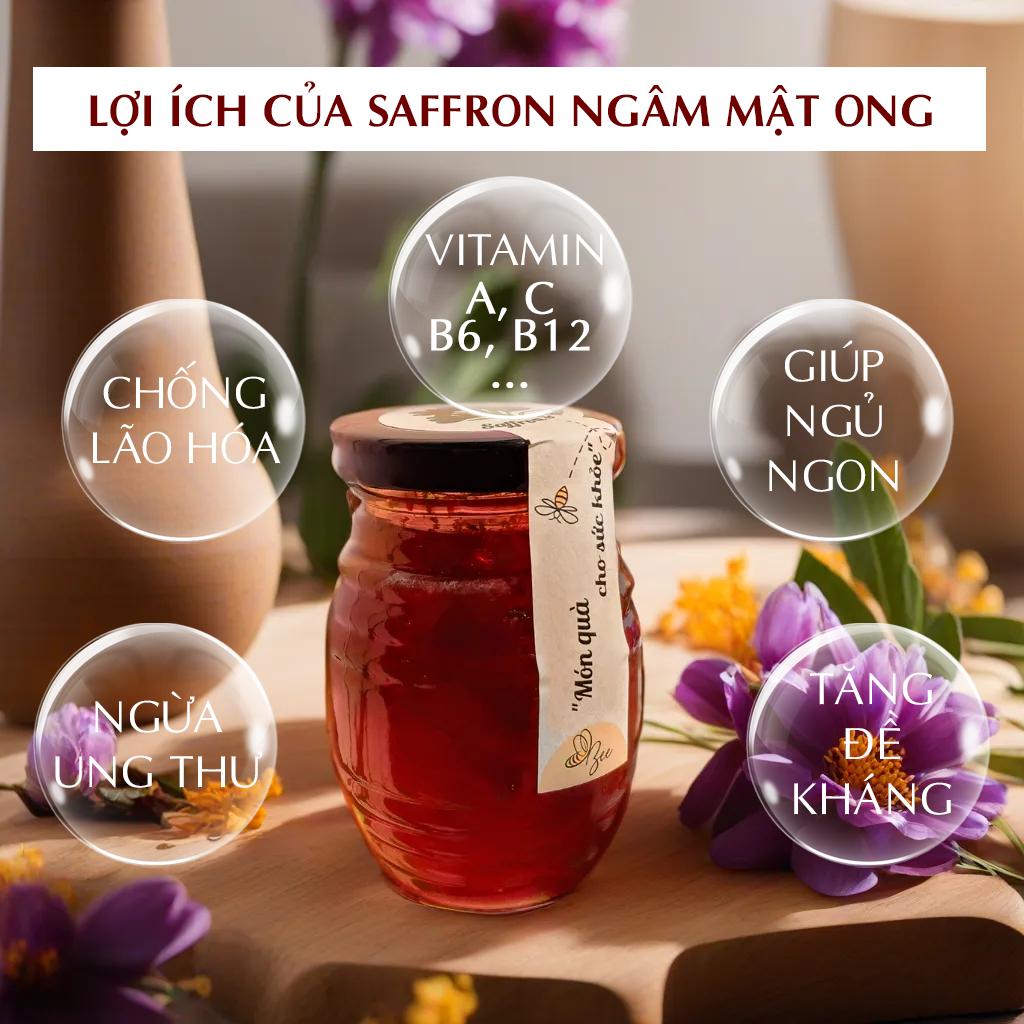 Saffron Ngâm Mật Ong Beebeauty chính hãng giúp ngủ ngon sâu giấc 200ml