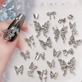 Lẻ charm bướm nail,charm nơ nail màu bạc . chọn mẫu