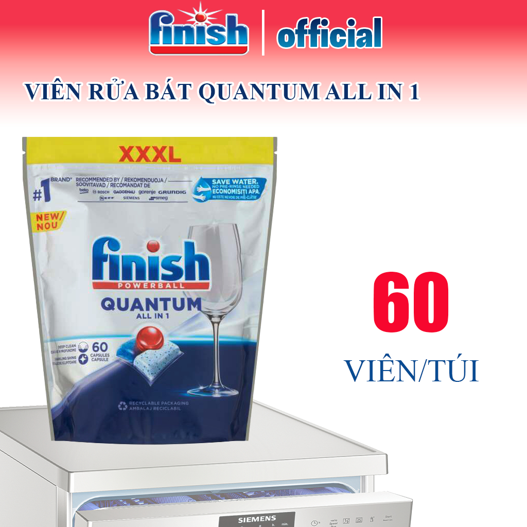 Viên rửa chén bát Finish cao cấp Quantum 60viên/36viên/ 27 viên nhập khẩu EU, làm sạch nhanh chóng