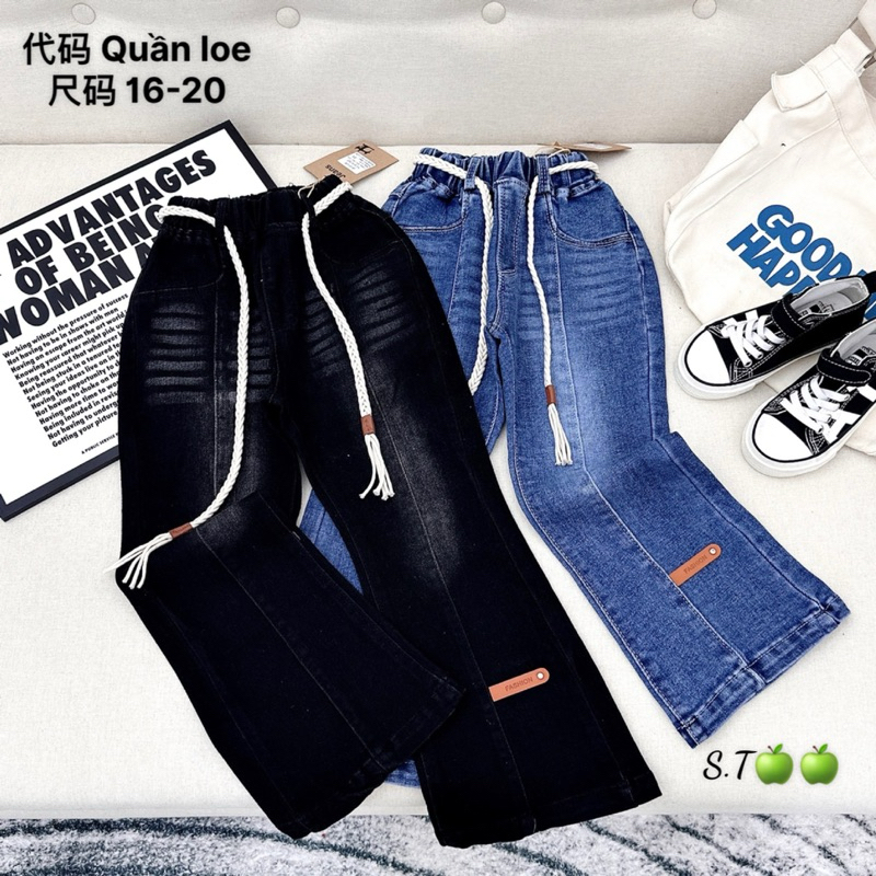 Quần jean bò dài ống loe cho bé gái vải mềm co giãn