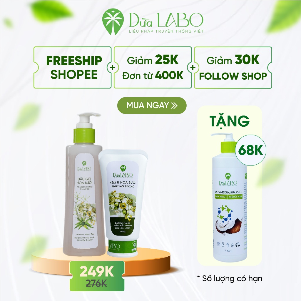 Combo Dầu Gội & Kem Ủ Bưởi Phục Hồi Tóc Xơ Và Ngăn Gãy Rụng - Dừa LABO