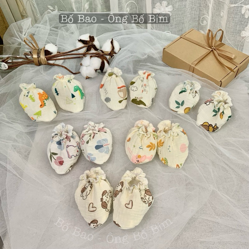 Bao tay- Bao chân muslin Bao Kids cho bé từ sơ sinh chống cào