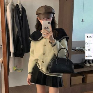  Áo Khoác Len Tay Dài Cổ Bẻ Kiểu Thủy Thủ Dáng Lỡ Xinh Áo Phong Cách Tiểu Thư Đơn Giản Hàng Qccc OrangeCloset 