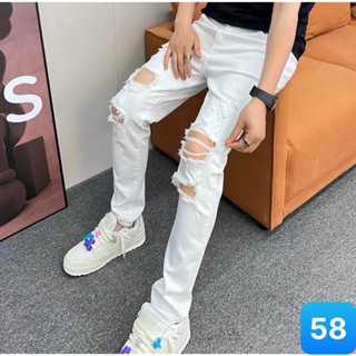 Quần jean nam rách gối màu trắng chất bò cao cấp co dãn 4 chiều cực đẹp quần rin nam apmen QA298 mẫu mới