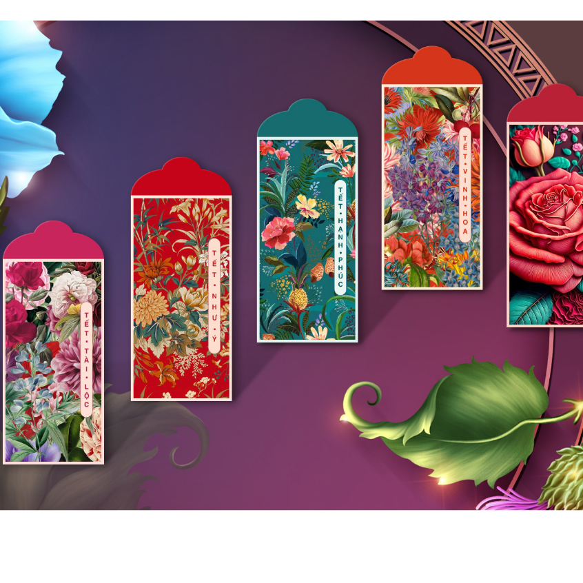 100 Bao Lì Xì hoa tết may mắn