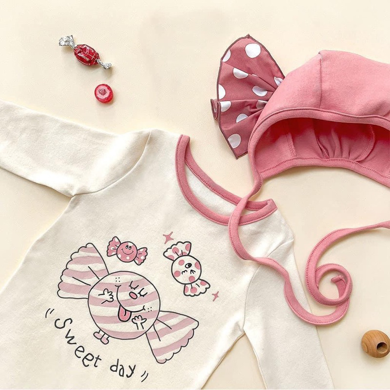 Suit Kẹo Nơ Kèm Mũ Cover Cực Yêu Cho Bé