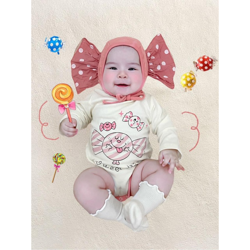 Suit Kẹo Nơ Kèm Mũ Cover Cực Yêu Cho Bé