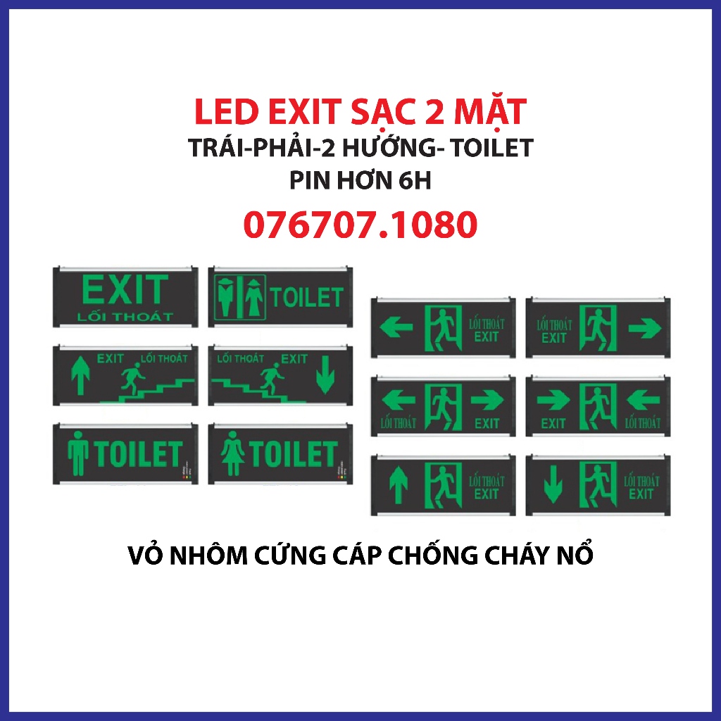 Đèn EXIT LED, Đèn thoát hiểm, Đèn toilet (Bảo Hành 1 Năm)