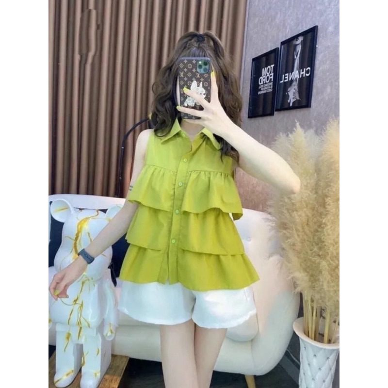Áo Sơ Mi Sát Nách Nữ TiNe , Thân 3Tầng Vải Xốp Nổi