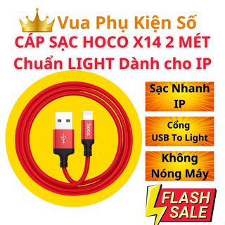 Dây cáp sạc nhanh cho iPhone 2 mét Hoco X14 cho IP truyền dữ liệu, sạc nhanh 2.4A dành cho ốp đt tai nghe, dài 2m