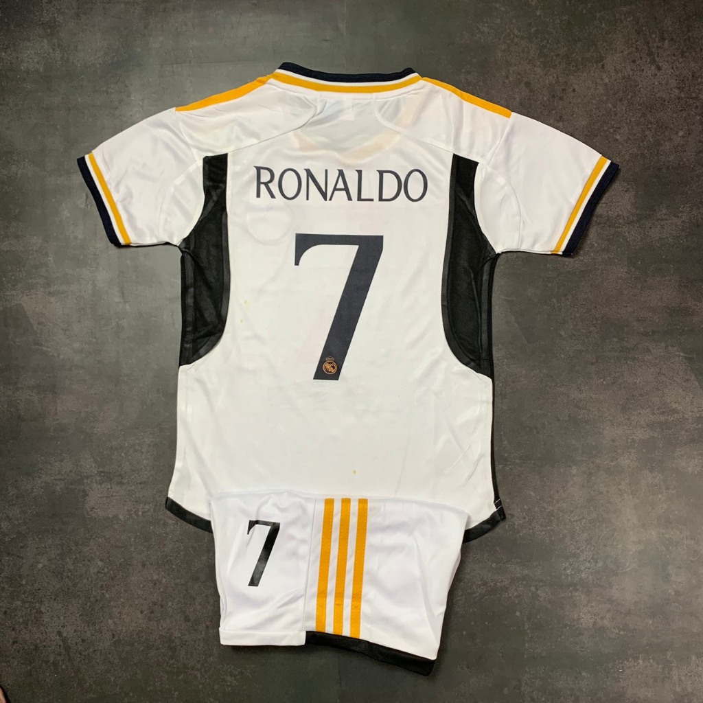 Bộ Quần Áo Bóng Đá Trẻ Em CLB Real Madrid 2023 - in RONALDO - Vải Mè Cao Cấp