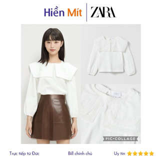 ZARA Đức - Áo kiểu cổ yếm vuông Peter Pan trắng kid sale auth new tag cao cấp chính hãng có sẵn 1716/707