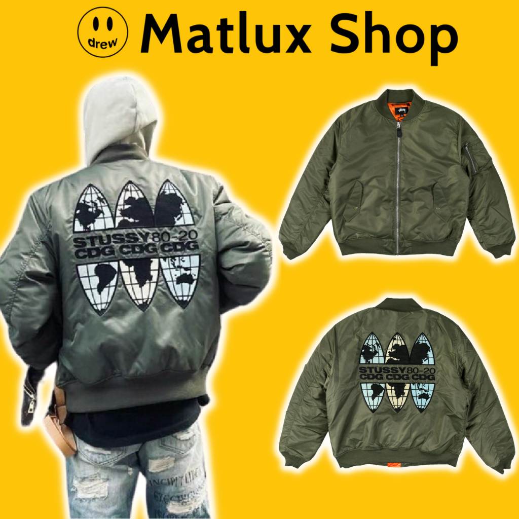 Áo bomber jacket STUSSY CDG bản cao cấp, Áo khoác bóng chày STUSSY thêu họa tiết phong cách trẻ trung năng động