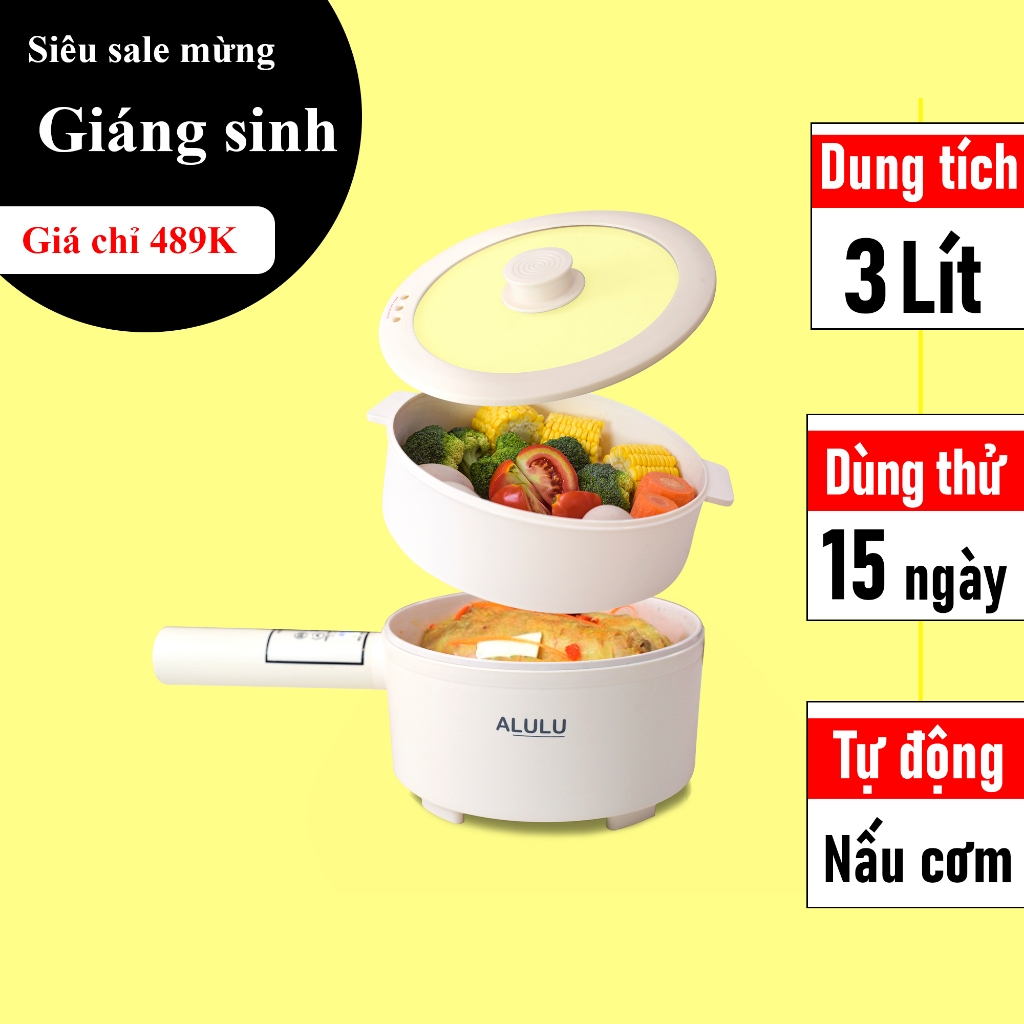Nồi lẩu điện đa năng ALULU, dung tích 3L, kèm khay hấp 2.4L, có sẵn chức năng nấu cơm