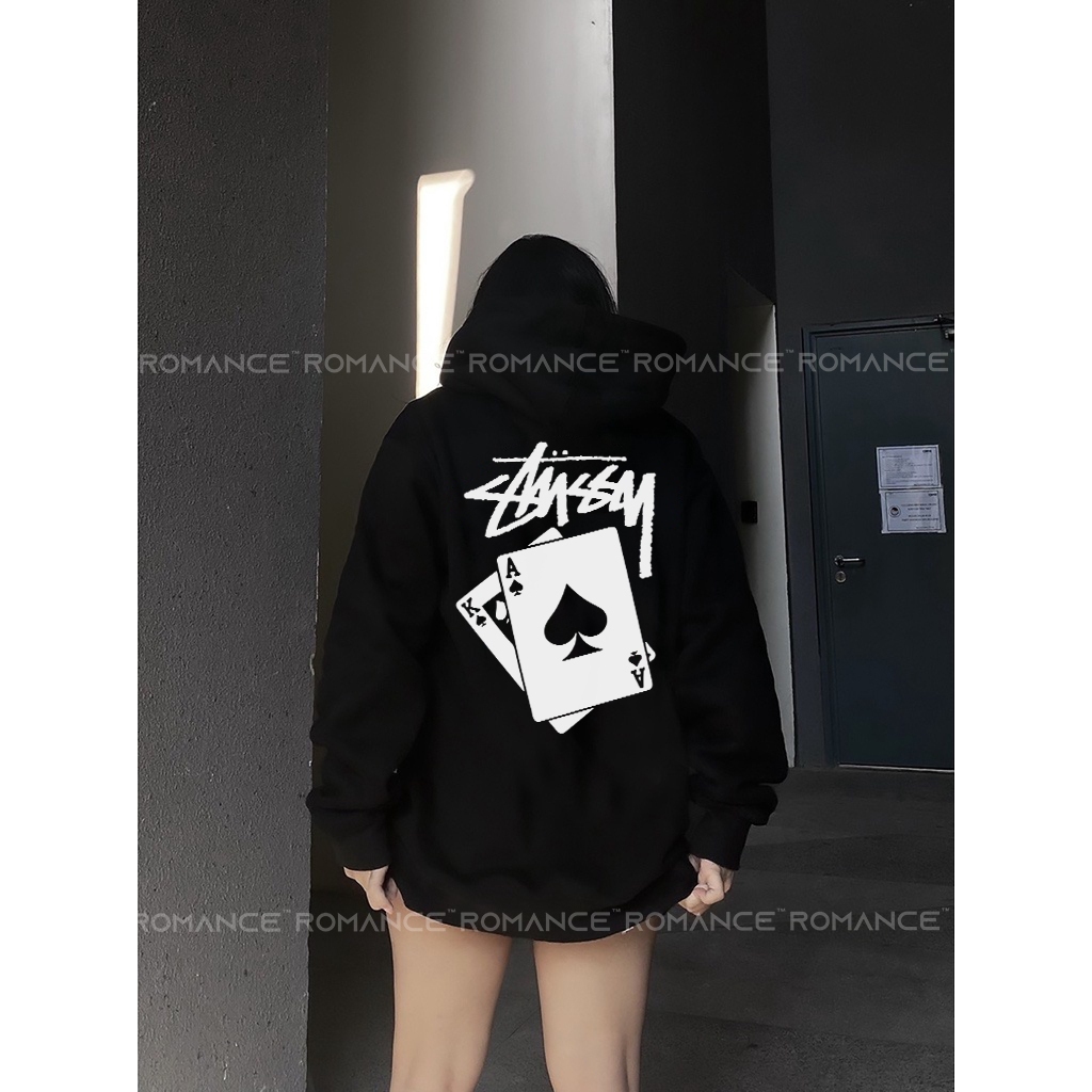 Áo Hoodie Stussy Lá Bài phối hình in siêu nét không bị bong tróc, Áo Hoodie Unisex Nam Nữ