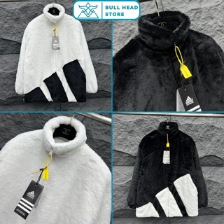 Áo Khoác Lông Cừu ADIDAS Dây Kéo Khoá Dày Dặn Siêu Ấm , Áo Khoác Thom Phối 3 Sọc Dưới Thân Nam Nữ Mặc Đẹp