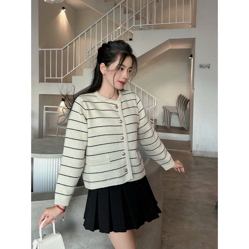 Áo cardigan len kẻ ngang qc