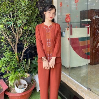 Bộ quần áo Phật tử, đồ lam đi chùa mẫu nữ vải Đũi
