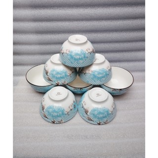 Combo 10 chén sứ hoa văn 4d nhiều mẫu - hoa xanh 007