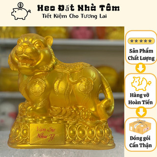 Heo đất,lợn đất tiết kiệm hình Hổ vàng như ý màu vàng đồng,ống tiết kiệm hình con giáp / Heo đất nhà Tôm