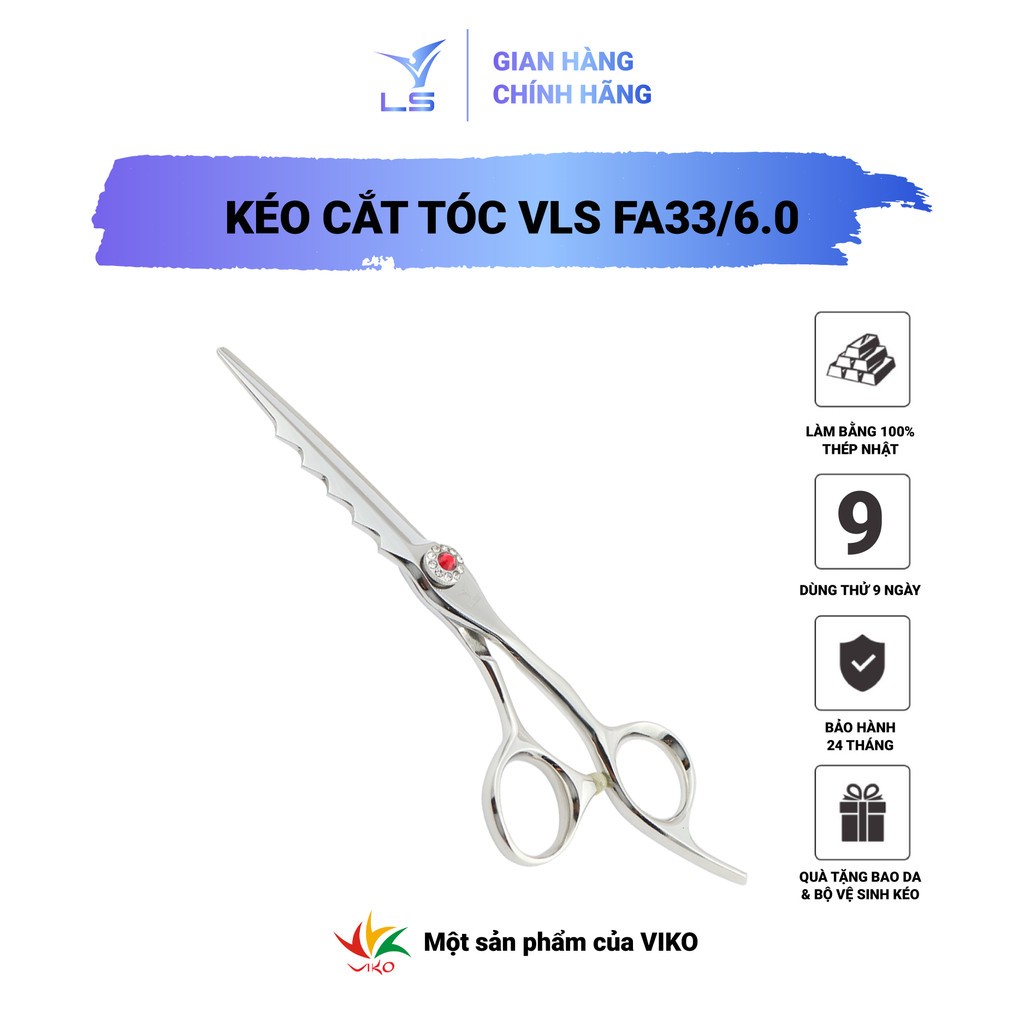 Kéo cắt tóc VLS lưỡi thẳng quai offset vênh đỡ ngón cố định FA33/6.0