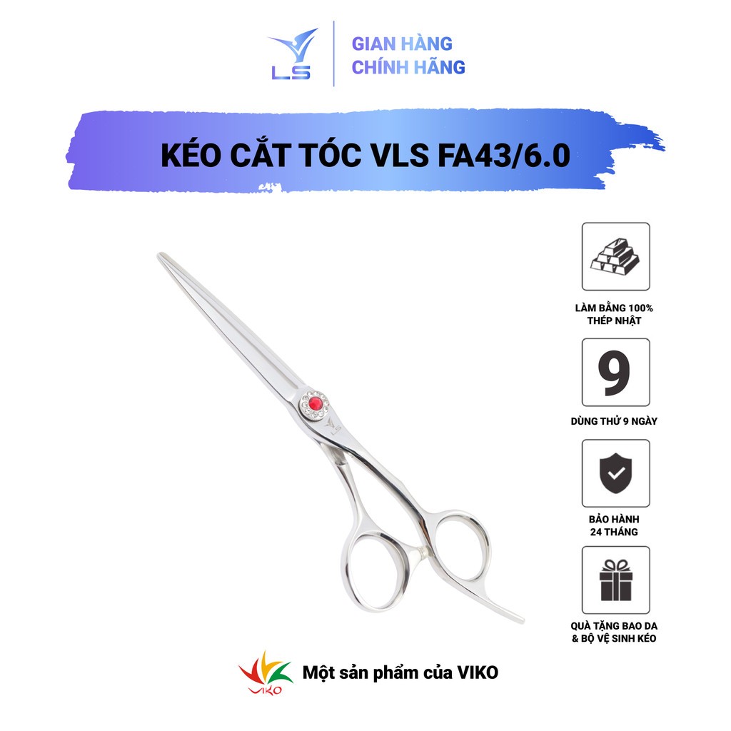 Kéo cắt tóc VLS lưỡi thẳng quai offset vênh đỡ ngón cố định FA43/6.0