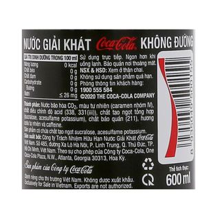Nước ngọt Coca Cola Zero (không đường) chai 600ml