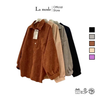 Áo Khoác Nhung Cài Nút Gân Tăm Dáng Dài Form Rộng Nam Nữ - La mode