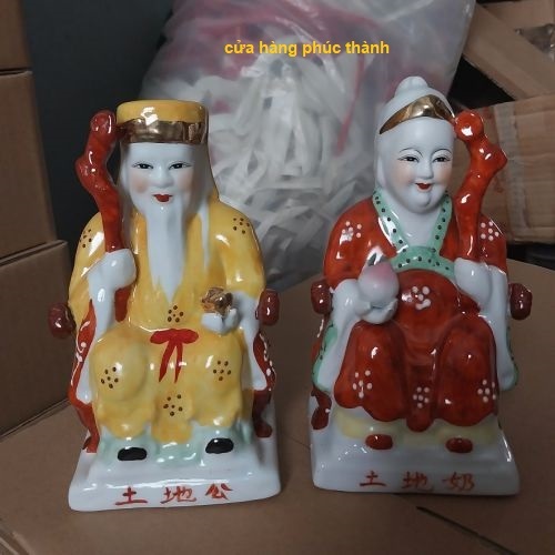 thổ địa ông bà màu ( sành sứ )