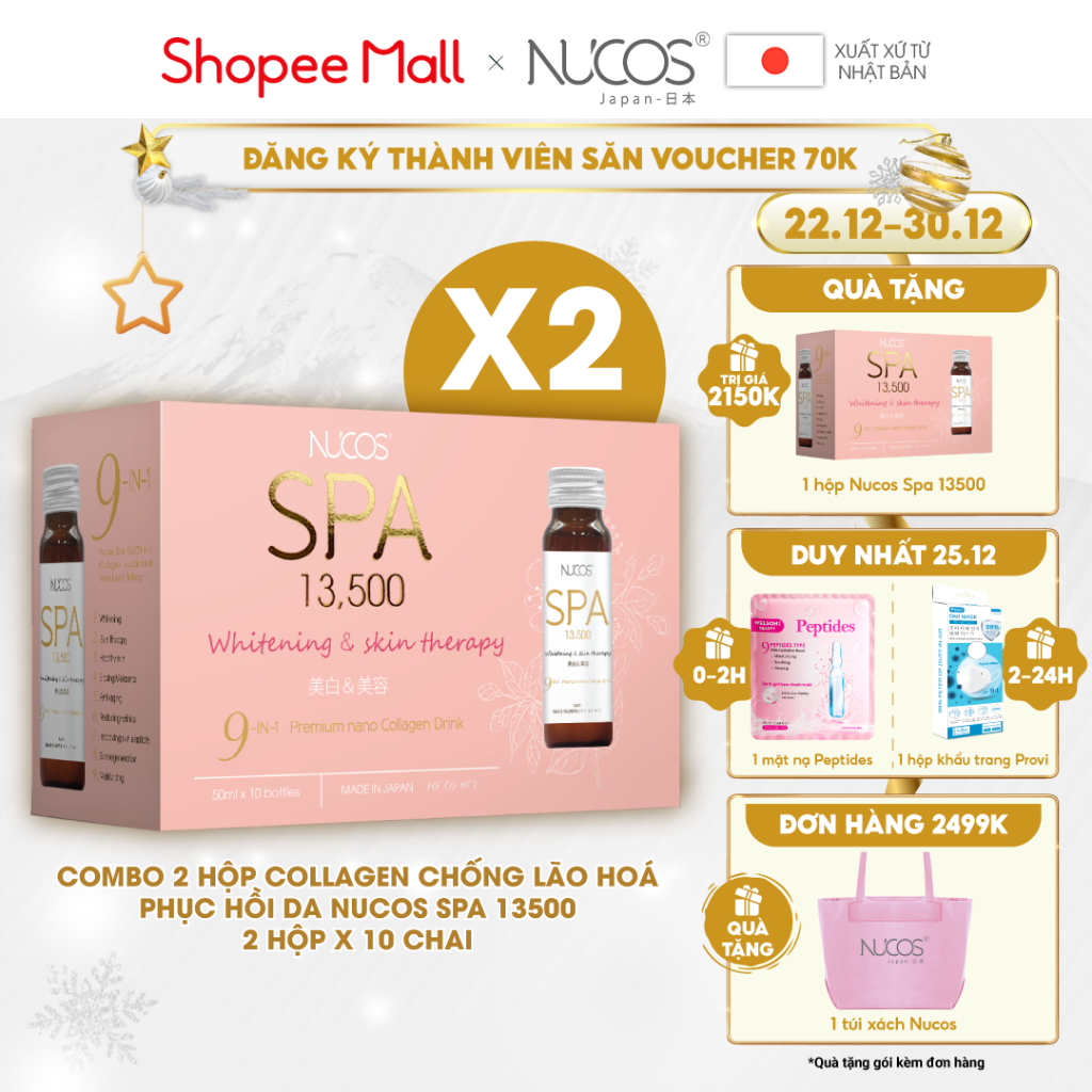 (MUA 2 TẶNG 1 DATE T10.2024) Combo 2 hộp collagen uống chống lão hóa phục hồi da Nucos Spa 13500 50ml x 2 x 10 chai