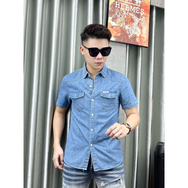 Áo sơ mi bò nam cộc tay 2023