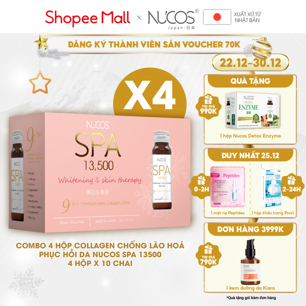 Combo 4 hộp nước uống collagen chống lão hóa phục hồi da Nucos Spa 13500 4 hộp x 10 chai x 50ml