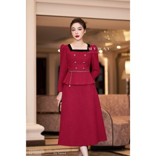 Set Áo Vest Chân Váy Dạ Tweed Nữ MY WAY Cổ Vuông Chiết Eo Sang Trọng 6MAB15143W - 6MCXB2100W - DO0