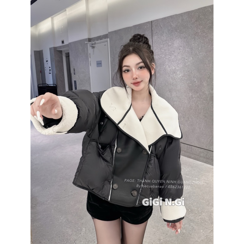 Áo Phao Lông Vũ Pha Da Cổ Bẻ QCCC