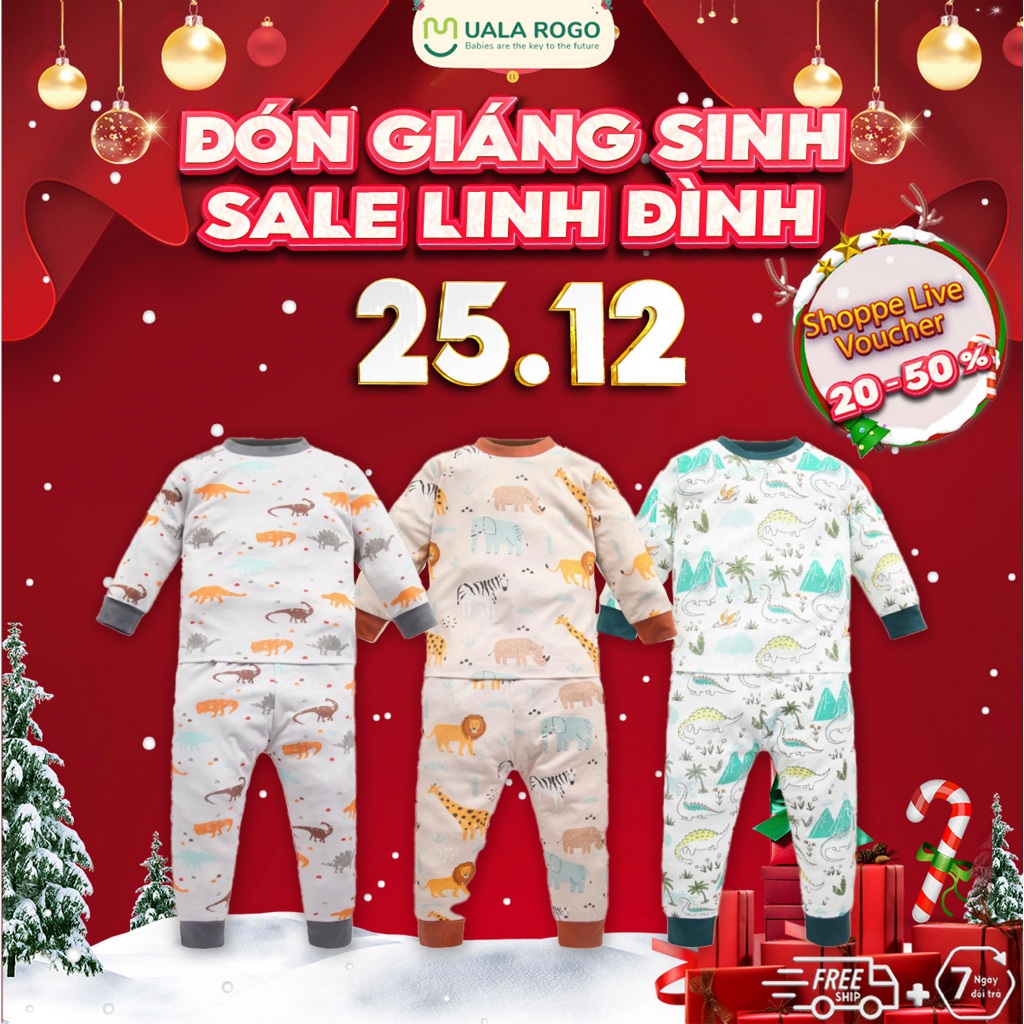 Bộ thu đông cho bé Ualarogo 9 tháng - 4 tuổi vải Petit thoáng mát co giãn thấm hút mềm mại 2304