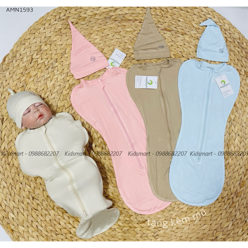 Anmina - Nhộng ngủ sợi tre chống giật mình cho bé sơ sinh tặng kèm mũ AMN1593