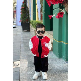 ✨ PLinh KID ✨ ÁO BOMBER ĐỎ PHỐI TRẮNG THÊU XÙ 2 MẶT CHO BÉ