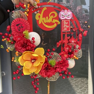 Vòng hoa Tết treo tường, treo cửa rước tài lộc, vòng nguyệt quế đỏ mẫu mới 2024 trang trí giáng sinh