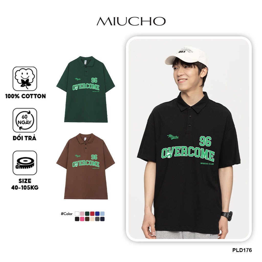 Áo polo nam form rộng đẹp PLD176 Miucho tay lỡ vải cotton mềm mại cho nam Typography